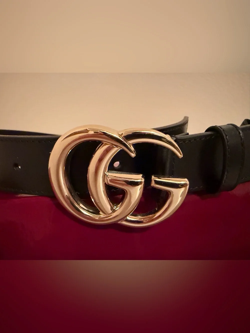 Gucci Black Leather Belt with Gold Interlocking GG Buckle